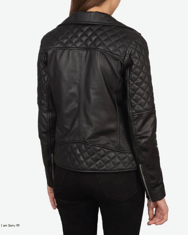 Carolyn Quilted Black Biker Jacket