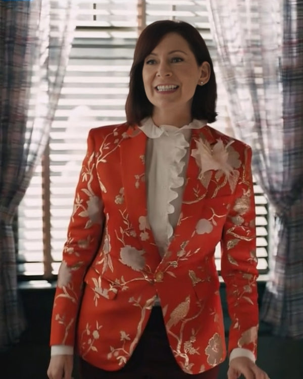 Elsbeth 2024 Carrie Preston Orange Jacquard Blazer