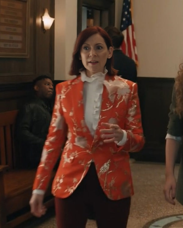 Elsbeth 2024 Carrie Preston Orange Jacquard Blazer