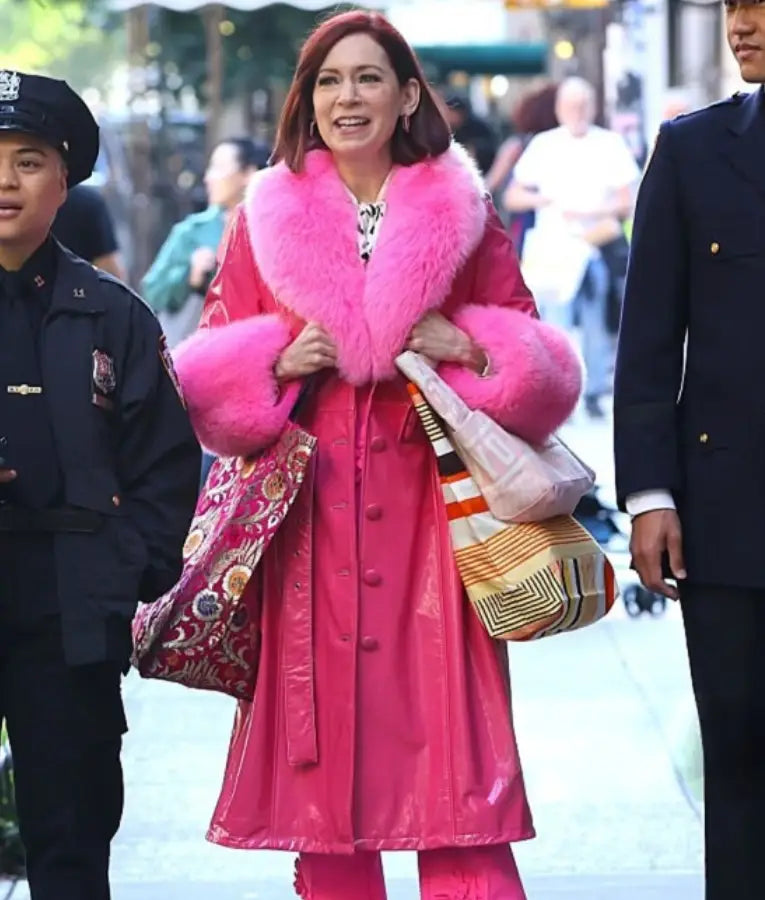 Carrie Preston Elsbeth S03 Pink Leather Long Coat