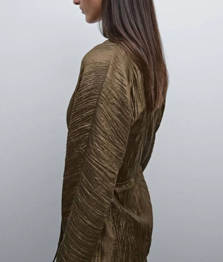 Casados A Primeira Vista S05 Cris Carvalho Metallic Pleated Shirt