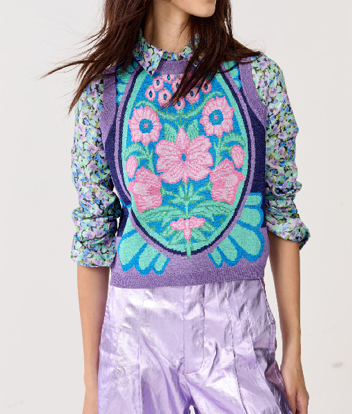 And Just Like That S03 Cathy Ang Floral Knit Vest