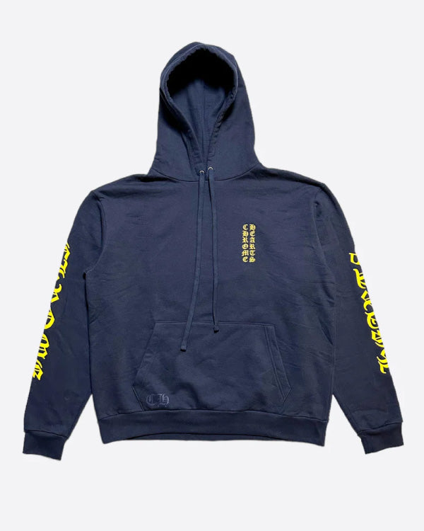 Chrome Hearts Navy & Yellow Script Logo Hoodie