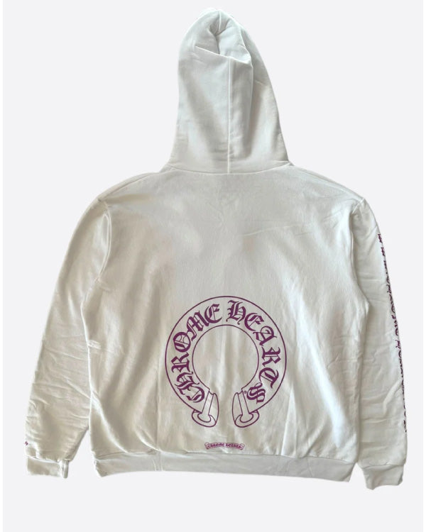 Chrome Hearts White & Pink Glitter Horseshoe Logo Hoodie