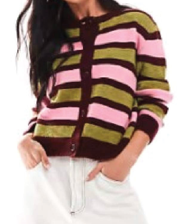 Daddy Issues Aimee Lou Wood Green & Pink Striped Cardigan