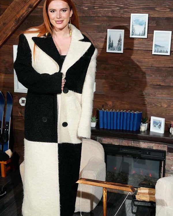 Divinity 2023 Bella Thorne Black & White Color-Block Trench Coat