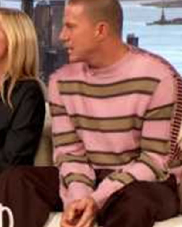 Drew Barrymore Show Channing Tatum Pink Striped Sweater