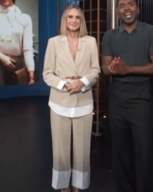 E News 2025 Keltie Knight Khaki Belted Layered Blazer