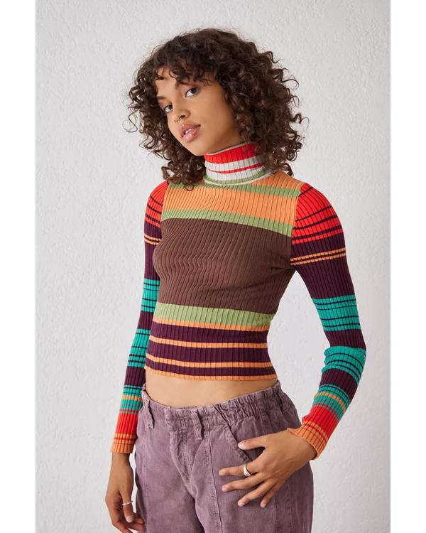 Electric Bloom Ruby Marino Multicolor Striped Turtleneck Sweater