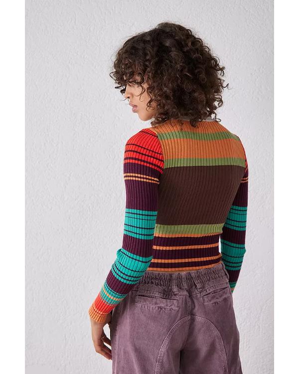 Electric Bloom Ruby Marino Multicolor Striped Turtleneck Sweater