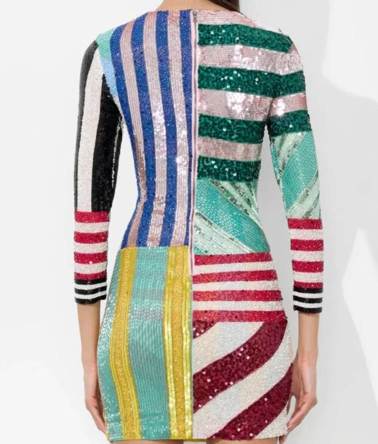 Elsbeth S02 Carrie Preston Striped Patchwork Sequin Long Shirt