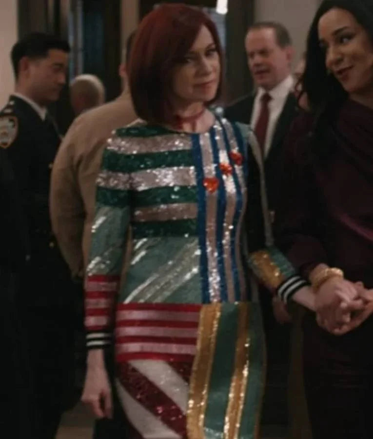 Elsbeth S02 Carrie Preston Striped Patchwork Sequin Long Shirt