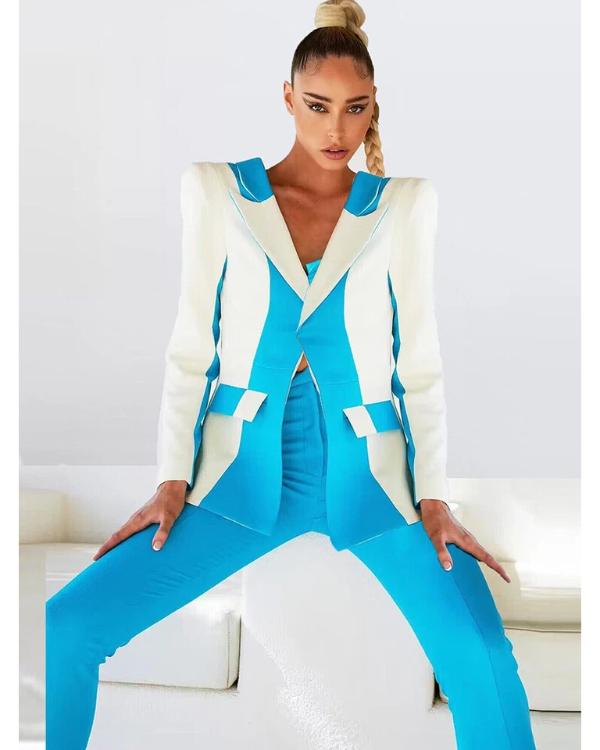 Elsbeth S03 Carrie Preston Blue & White Colorblock Blazer