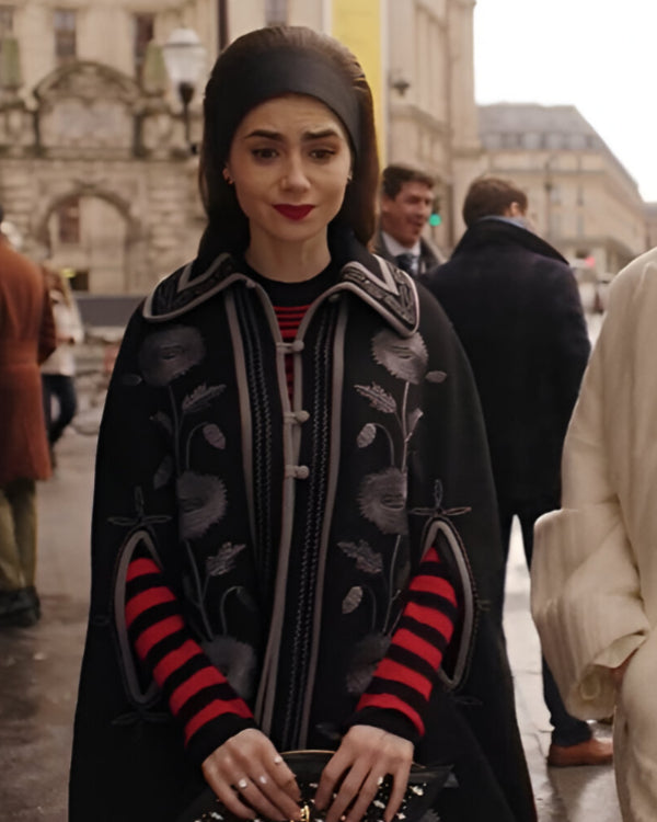 Emily in Paris S04 Lily Collins Floral Cape Coat