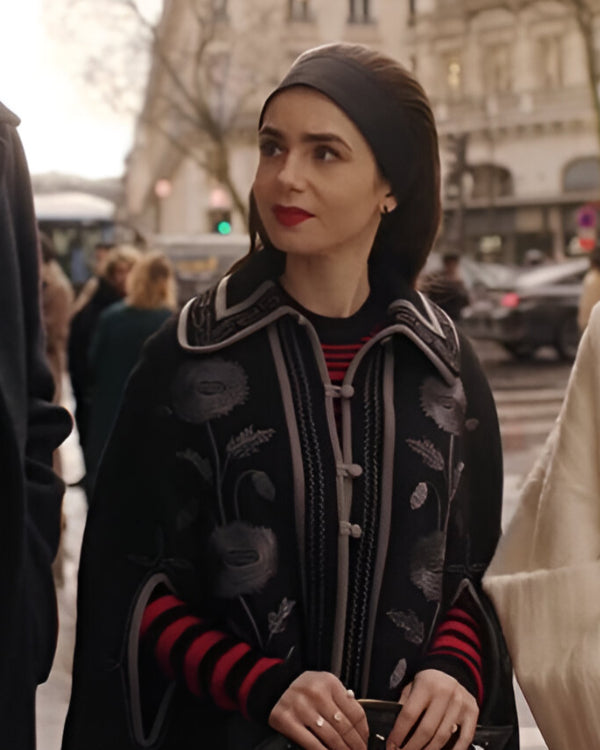 Emily in Paris S04 Lily Collins Floral Cape Coat