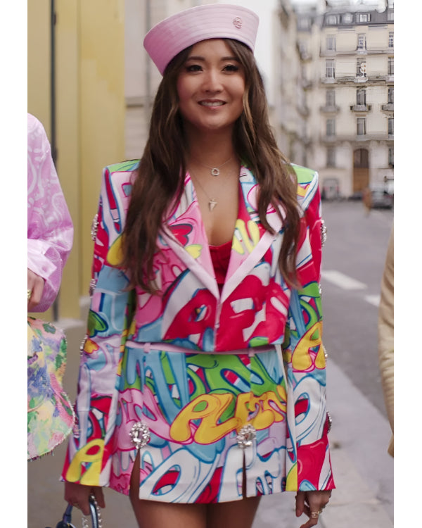 Emily In Paris S04 Ashley Park Graffiti-Print Spencer Jacket