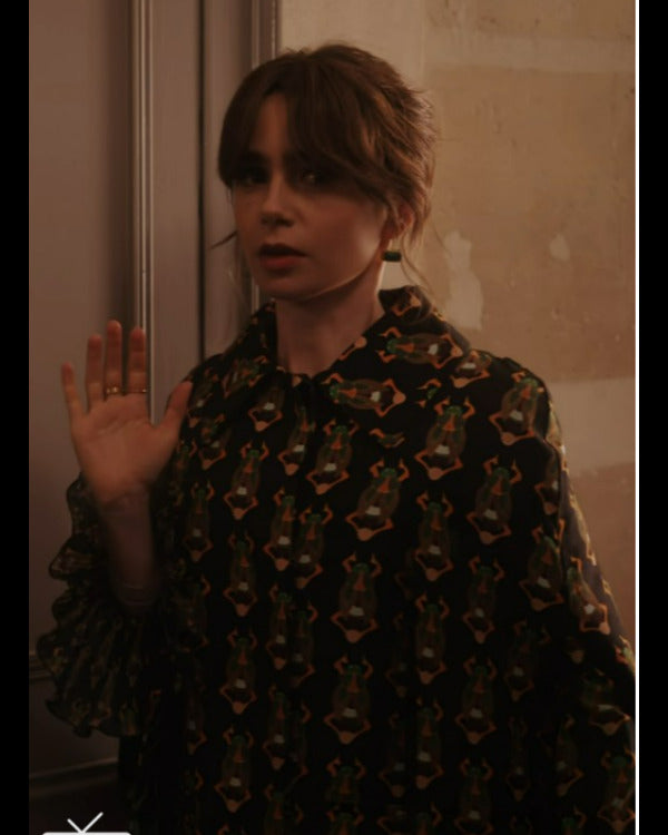 Emily In Paris S04 Lily Collins Beetle Print Cape Coat