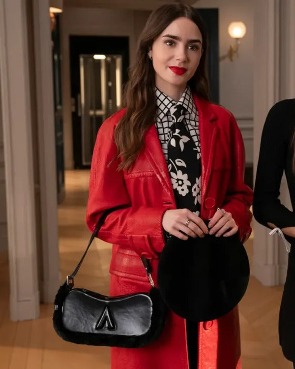 Emily In Paris S04 Lily Collins Red Leather Coat