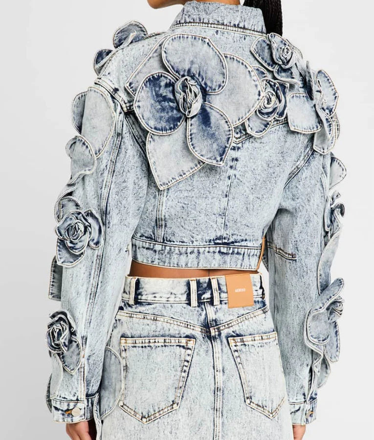 Extra Keltie Knight Floral Cropped Denim Jacket