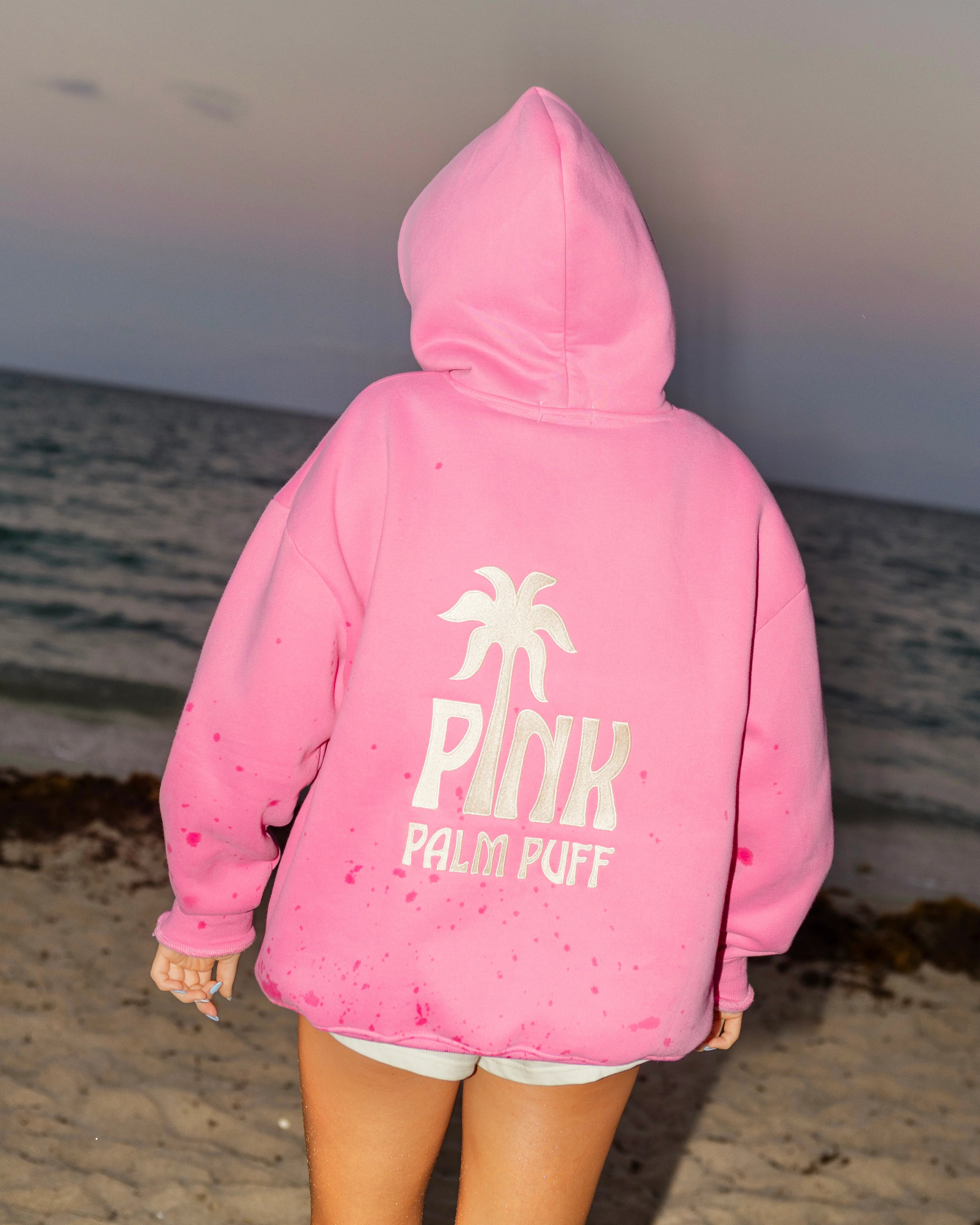 Pink Palm Classic Puff Hoodie in Raspberry