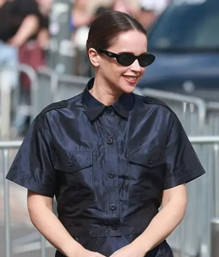 Felicity Jones Milan Fashion Week 2025 Cropped Jacket