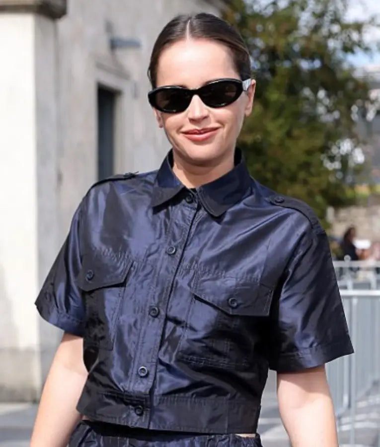 Felicity Jones Milan Fashion Week 2025 Cropped Jacket