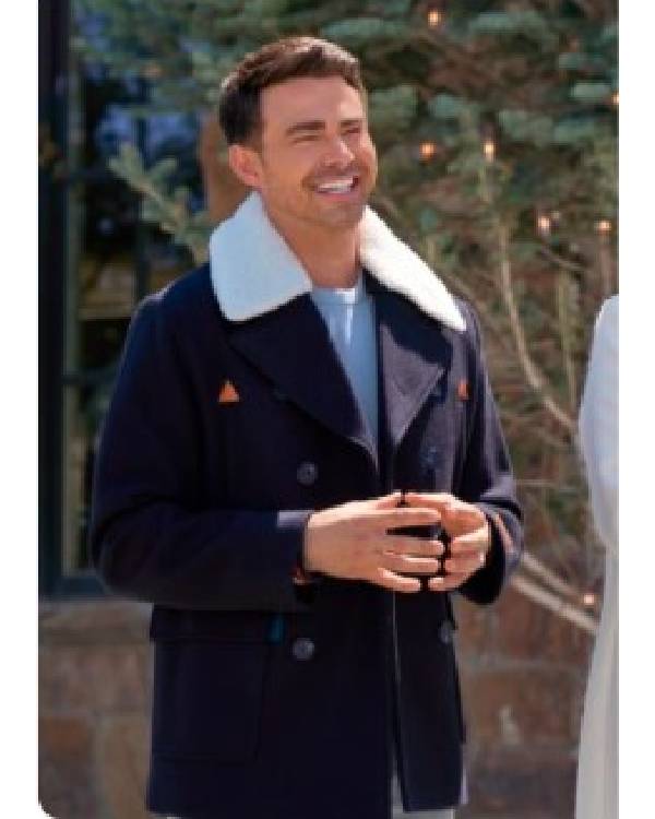 Finding Mr Christmas Jonathan Bennett Navy Sherpa Collar Coat