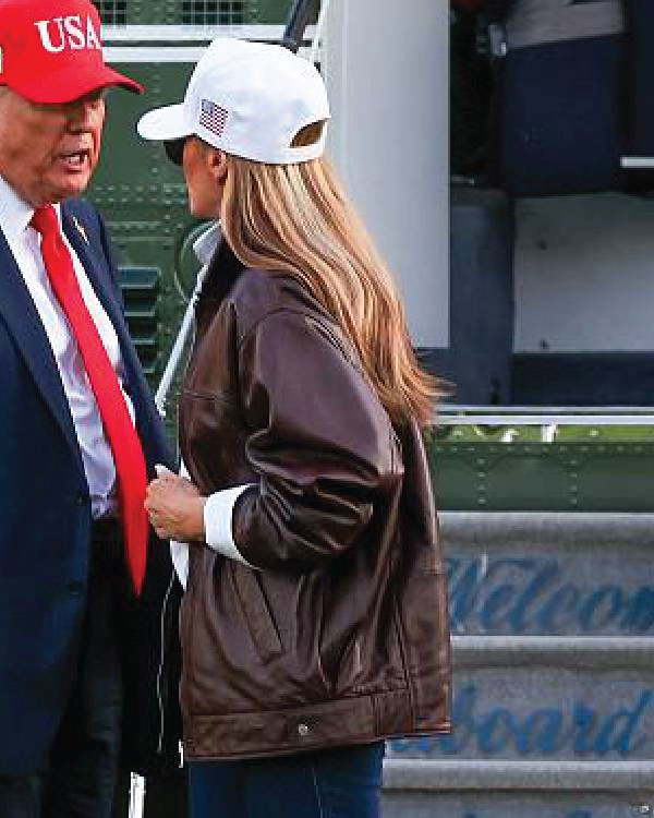 First Lady Melania Trump Brown Leather Jacket