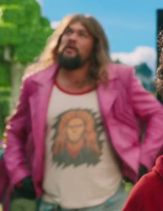 A Minecraft Movie 2025 Jason Momoa Pink Fringed Leather Jacket