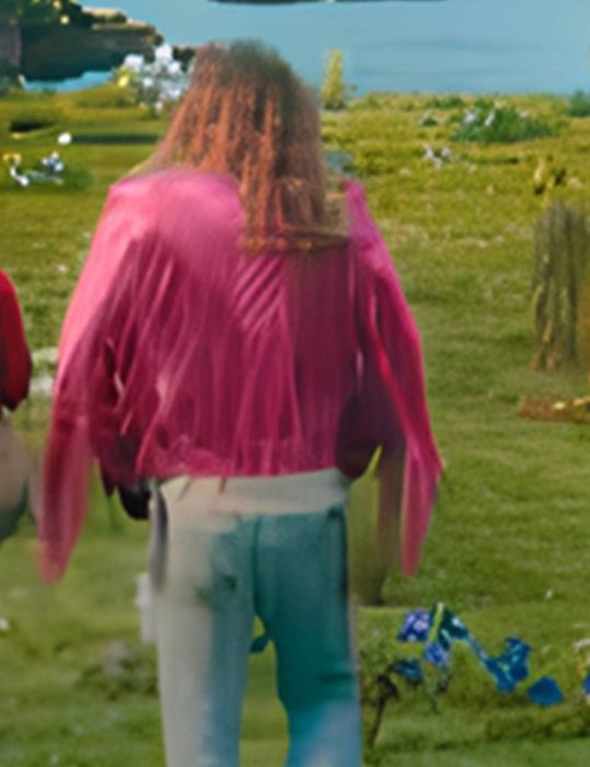 A Minecraft Movie 2025 Jason Momoa Pink Fringed Leather Jacket