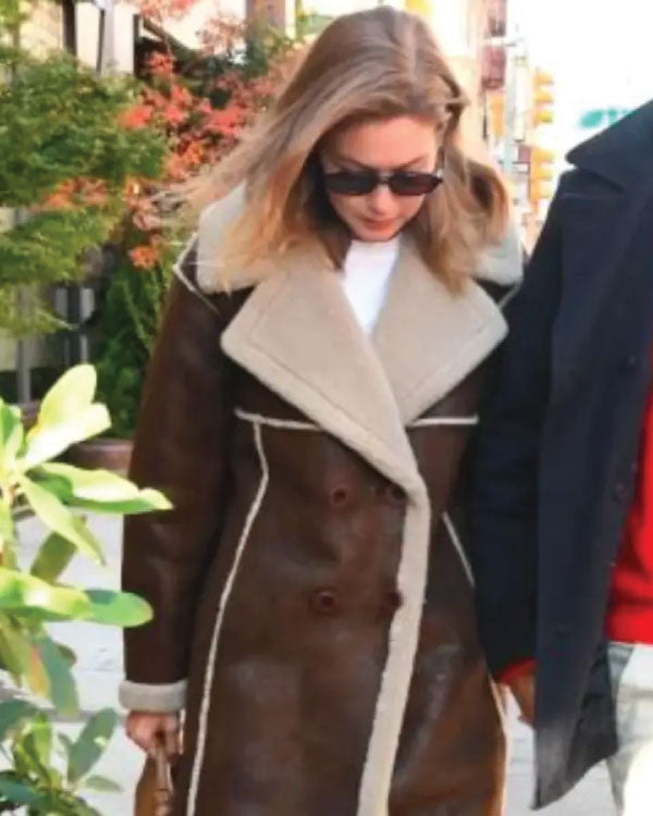 Gigi Hadid New York City 2025 Faux Shearling Coat