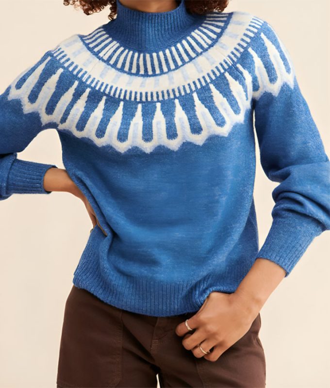 Good Morning America Lori Bergamotto Blue Fair Isle Sweater