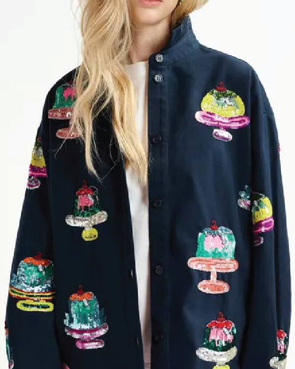 Great British Bake Off Prue Leith Sequin Cake Stand Shirt