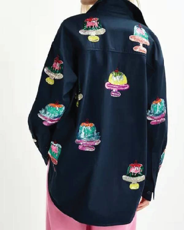 Great British Bake Off Prue Leith Sequin Cake Stand Shirt