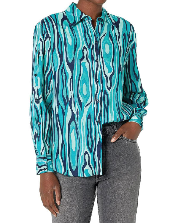 Greys Anatomy S22 Miranda Bailey Teal Print Blouse