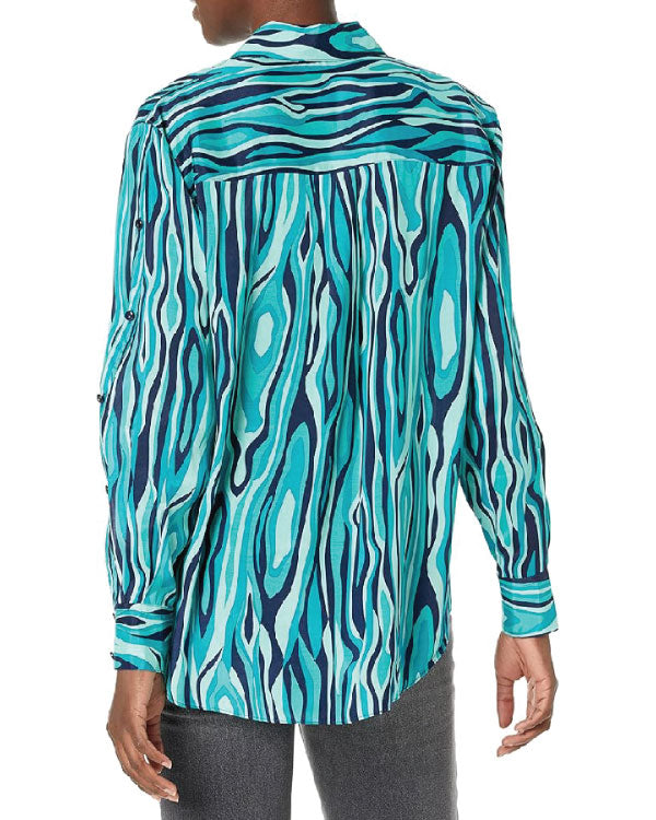 Greys Anatomy S22 Miranda Bailey Teal Print Blouse