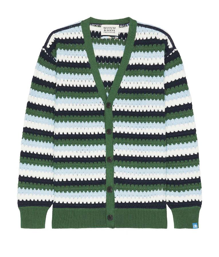 Greys Anatomy S21 Levi Schmitt Blue Crochet Stripe Cardigan