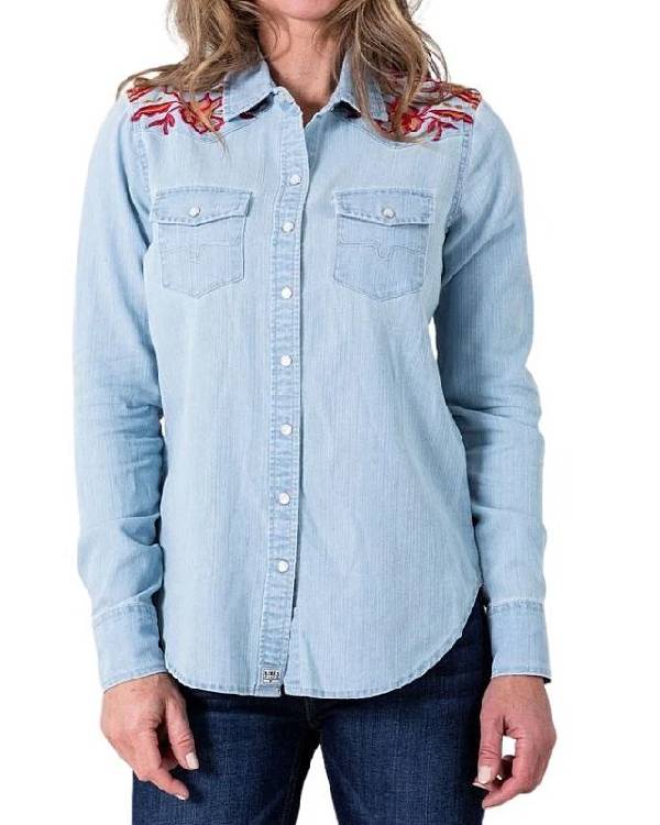 Heartland Michelle Morgan Embroidered Shoulder Denim Shirt