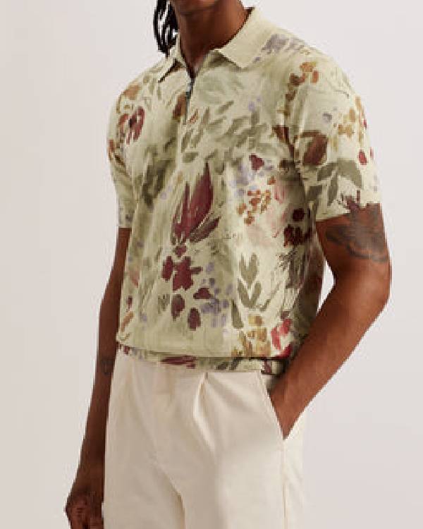 House of Payne Lance Gross White Floral Print Polo Shirt