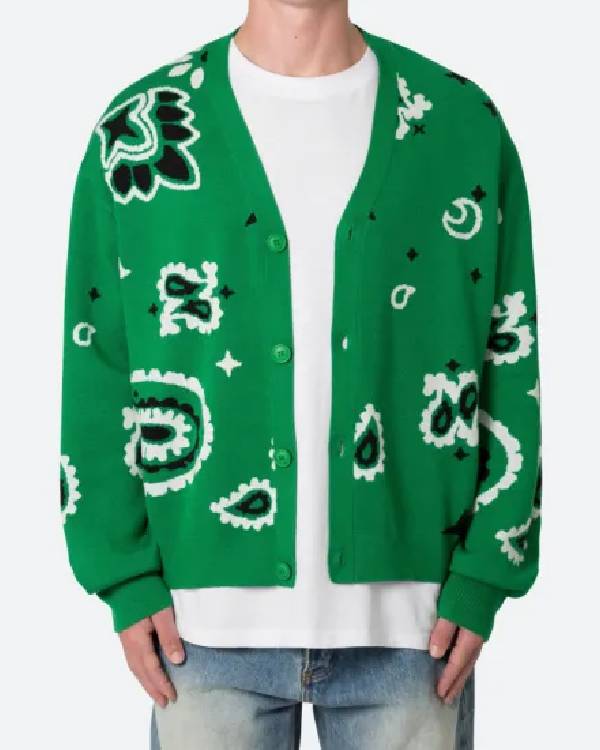 House of Payne Larramie Doc Shaw Green Paisley Print Cardigan