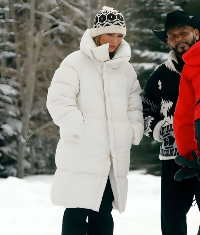 Jennifer Lopez White Puffer Coat