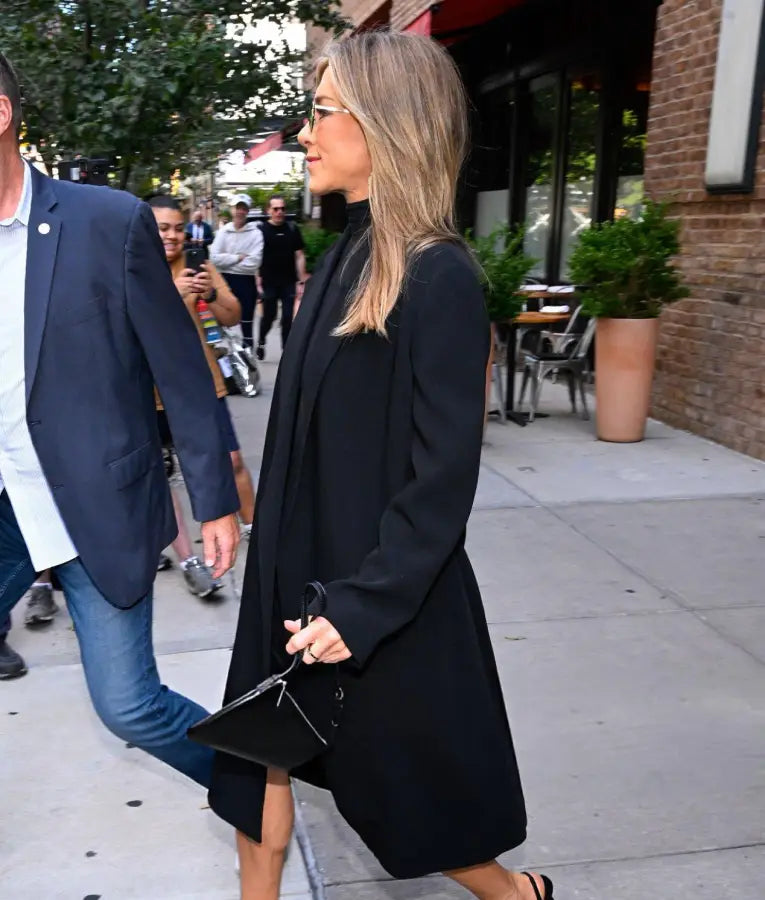 Jennifer Aniston NYC 2025 Black Coat