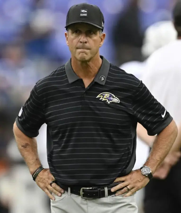 John Harbaugh NFL Preseason 2025 Black Polo Shirt