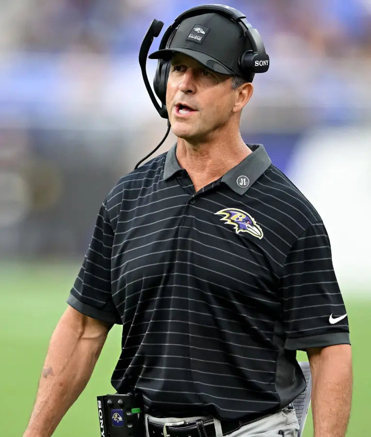John Harbaugh NFL Preseason 2025 Black Polo Shirt