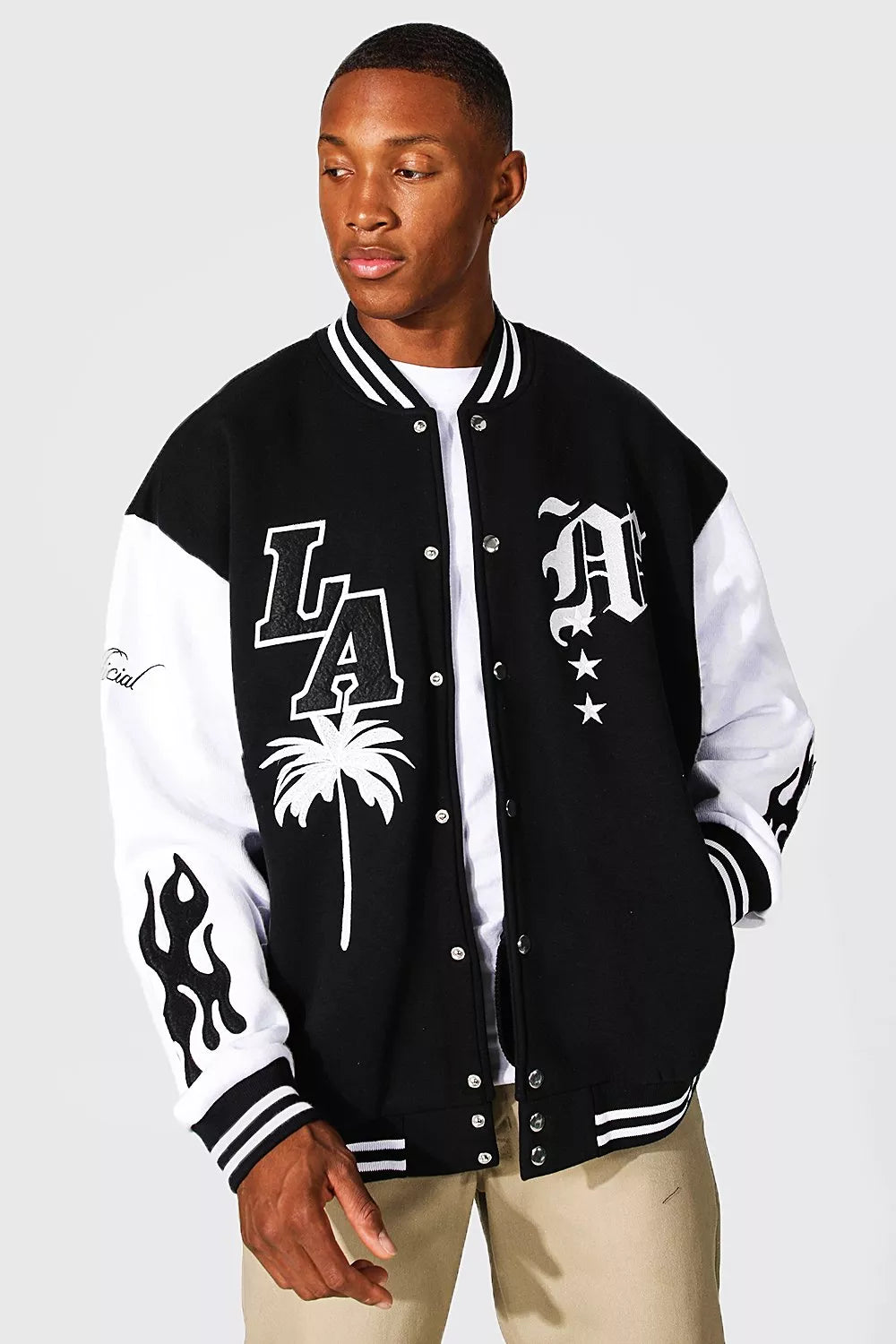 LA Badge Jersey Varsity Black Bomber Jacket