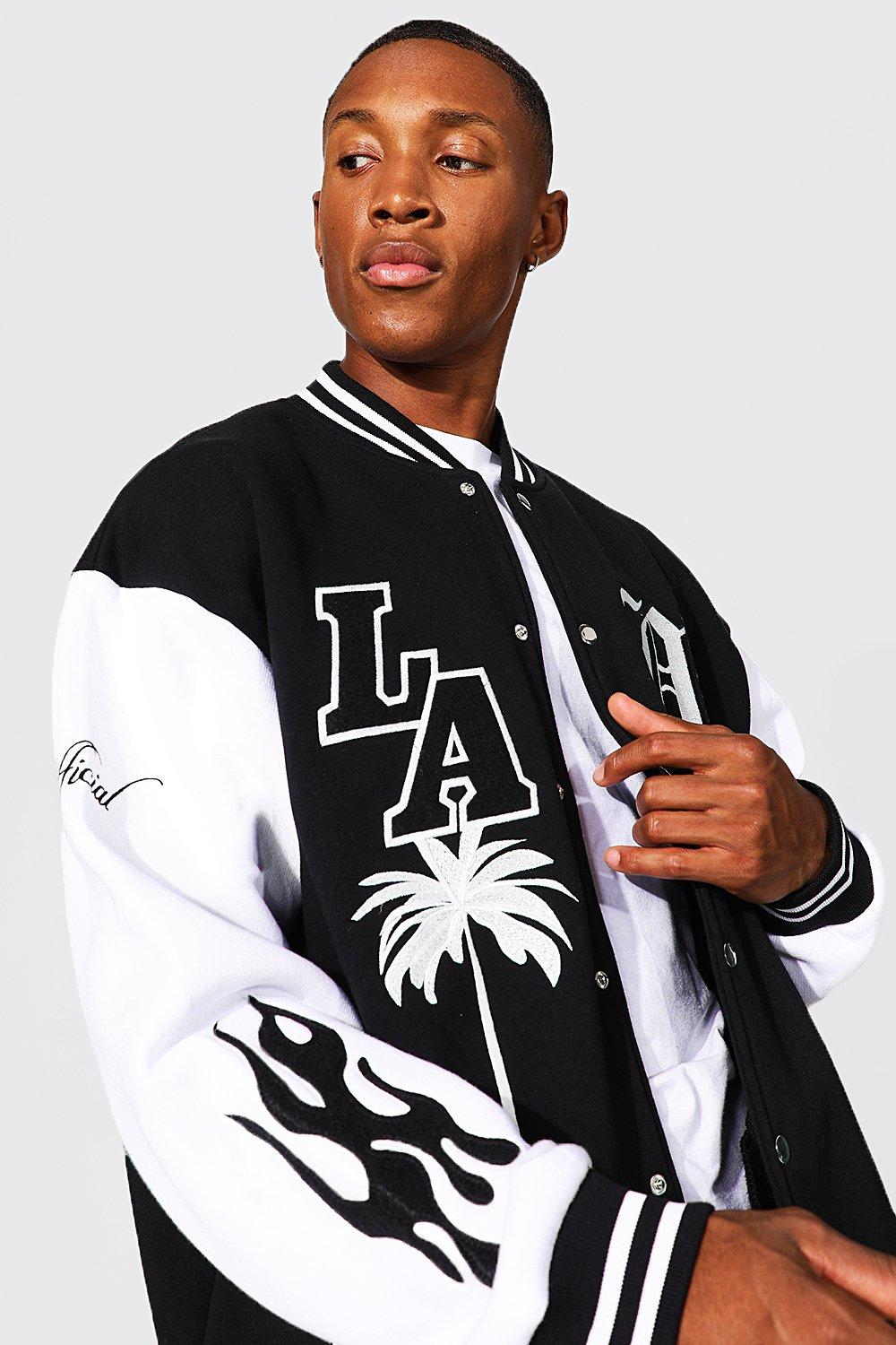 LA Badge Jersey Varsity Black Bomber Jacket
