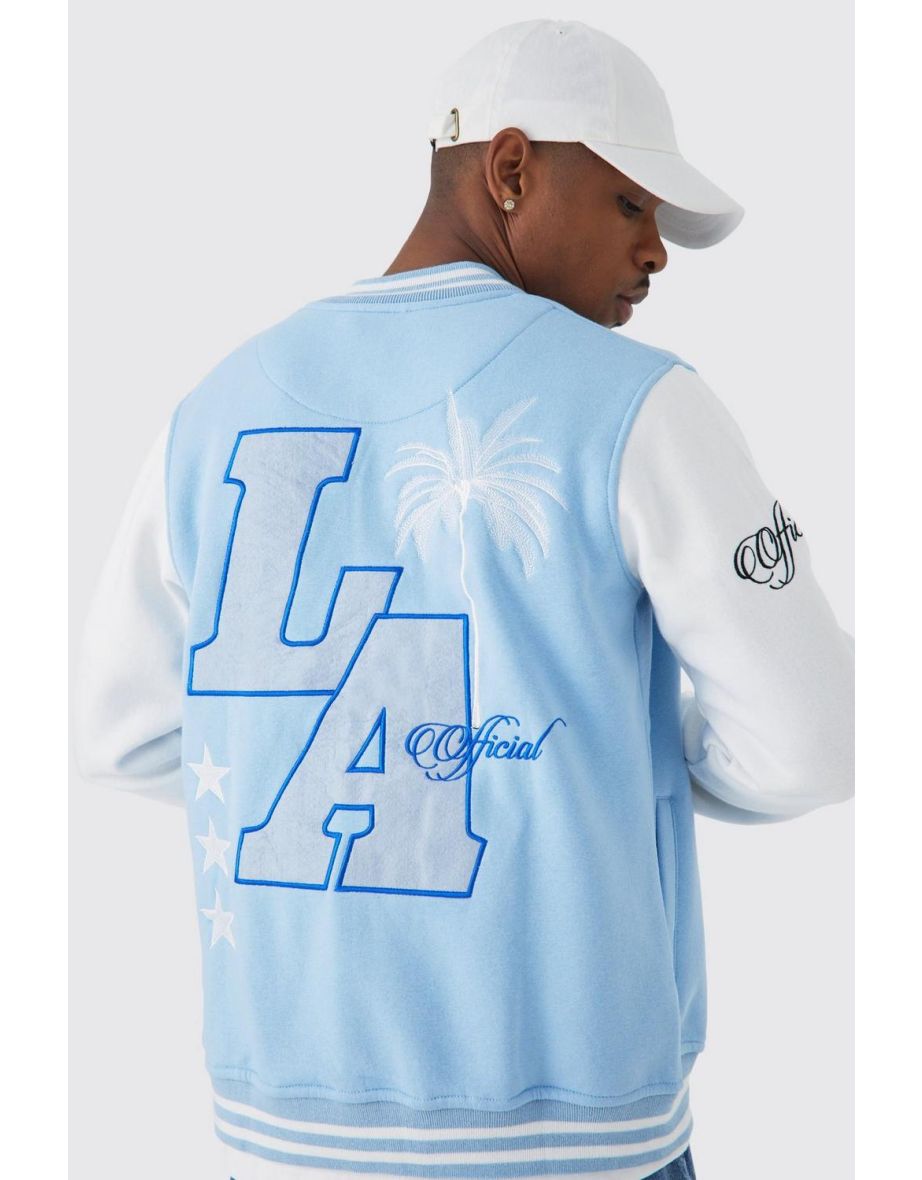 LA Badge Jersey Varsity Bomber Light Blue Jacket