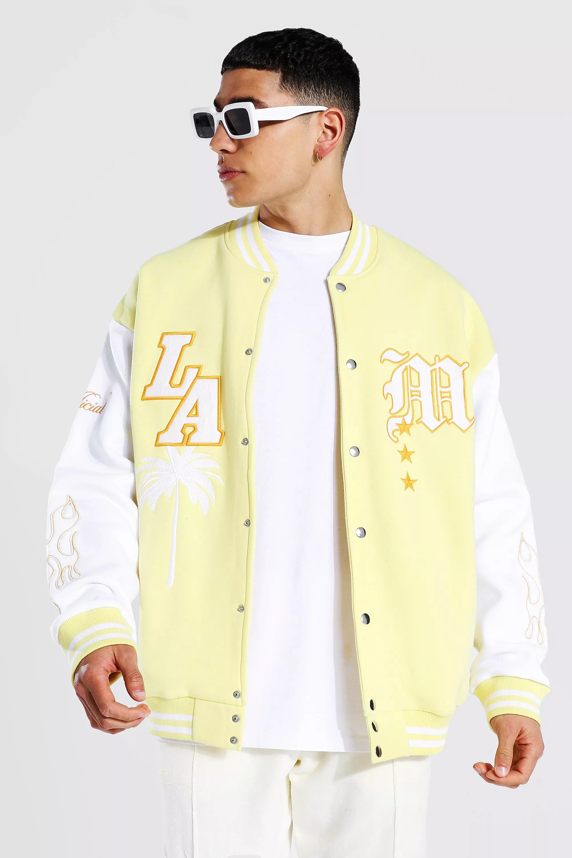 LA Badge Jersey Varsity Yellow Bomber Jacket