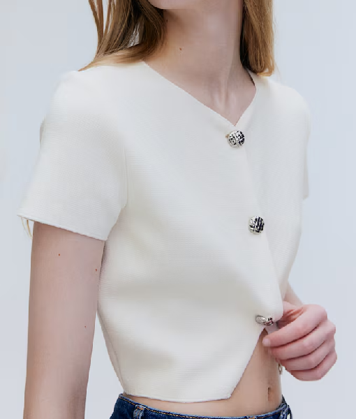 Bold and the Beautiful 2025 Lisa Yamada White Crop Cardigan