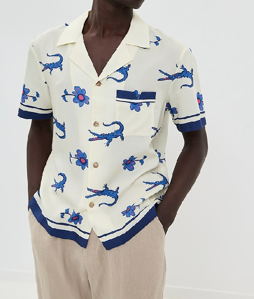 Saturday Night Live S50 Jon Hamm White Crocodile Print Shirt